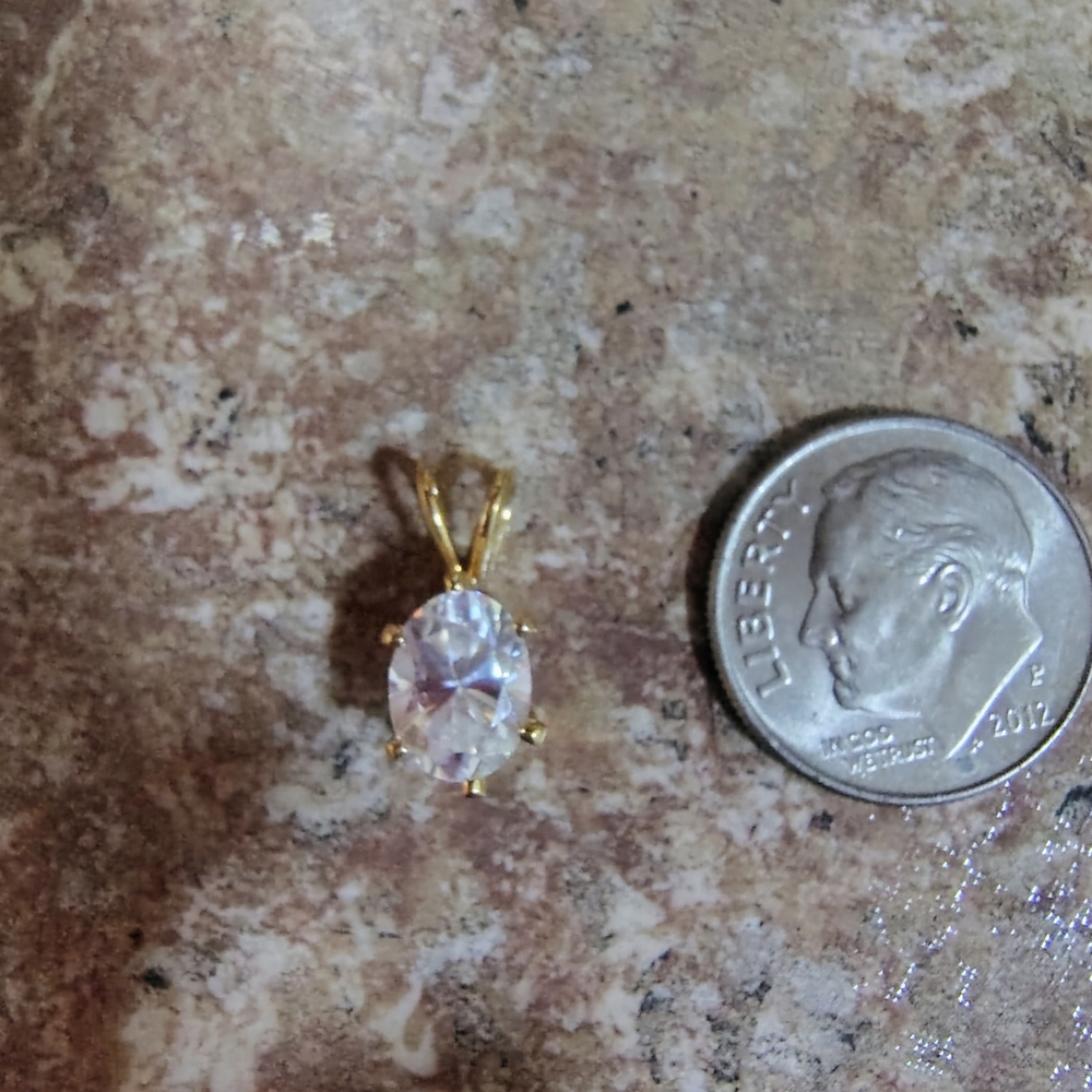 Gold Oval Pendant with Clear Gemstone